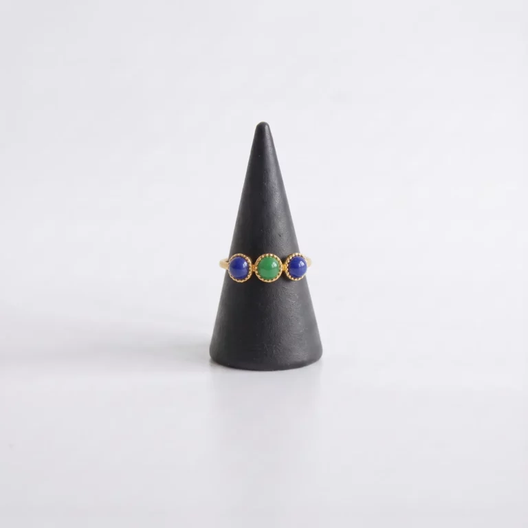 Bague 2 perles bleu et verte